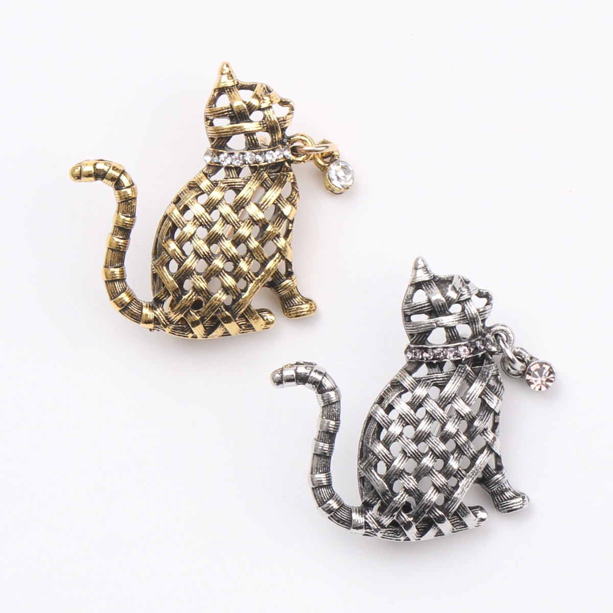 Collectible Vintage Brooches - مجموعة دبابيس القطط المزخرفة المنسوجة، مجوهرات